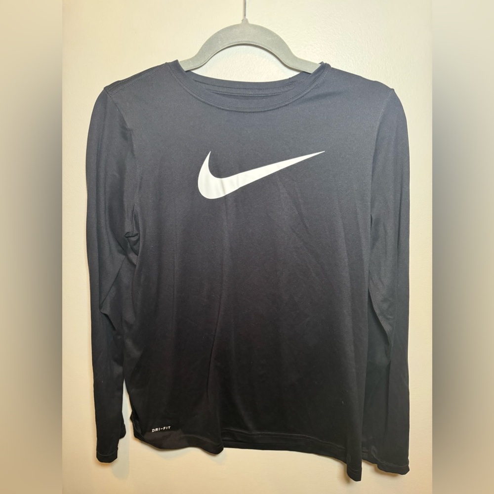 Boys XL Nike dri-fit black long sleeve with white Nike swoosh logo on front